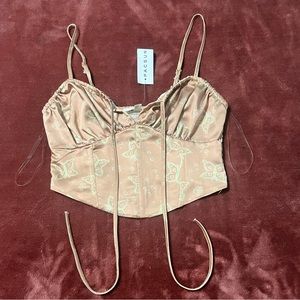 silky material corset top with front tie